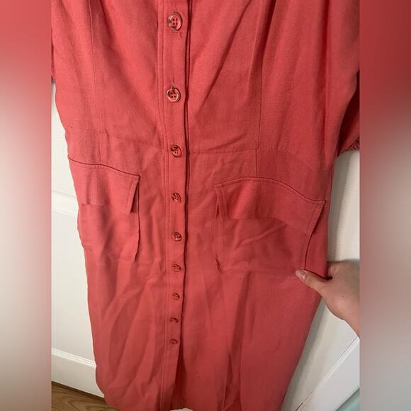 BCBGMAXAZRIA Linen Blend Short Sleeve A-Line Midi Day Dress 8 - Picture 6 of 8